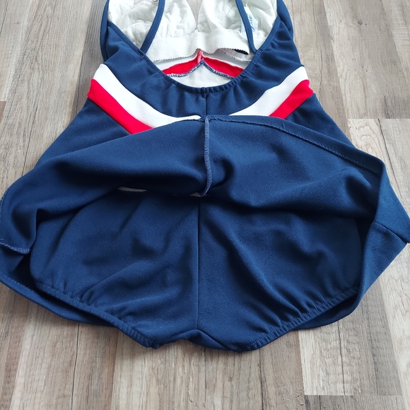 Vintage Robby Len Fashions Swimsuit 60s One Piece Modesty Panel Red White - Picture 5 of 16